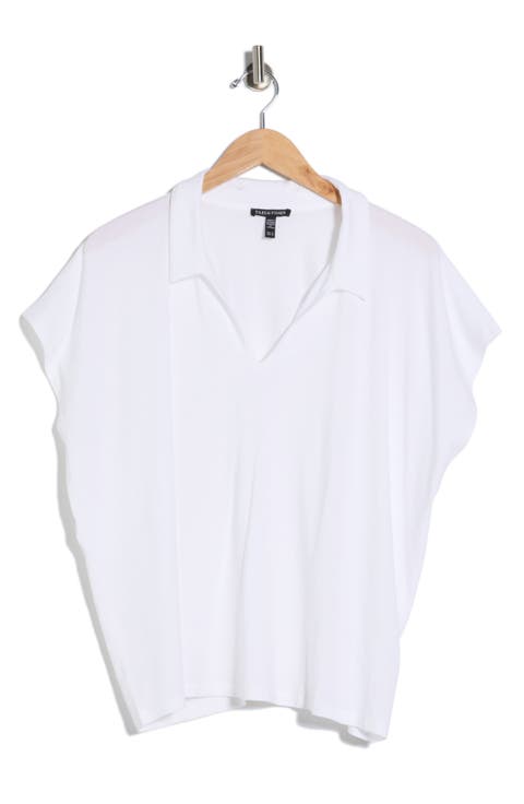 Boxy Johnny Collar Jersey Top (Plus)
