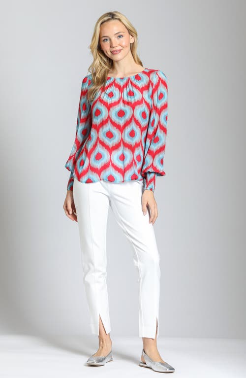 Apny Ikat Print Blouson Sleeve Top In Red Multi