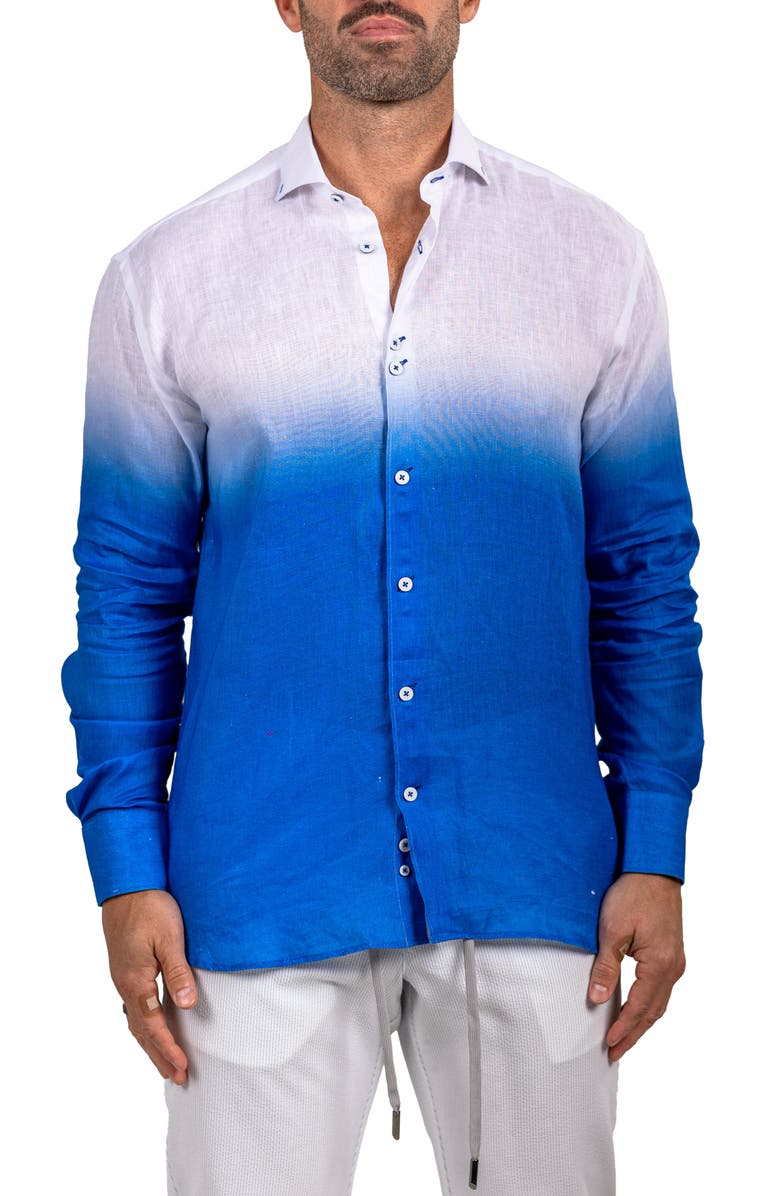 Maceoo Eins Marthy Contemporary Fit Linen Button-Up Shirt, Main, color, Blue