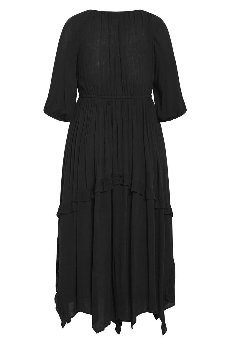 Arzel Crinkle Handkerchief Hem Midi Dress, Alternate, color, BLACK
