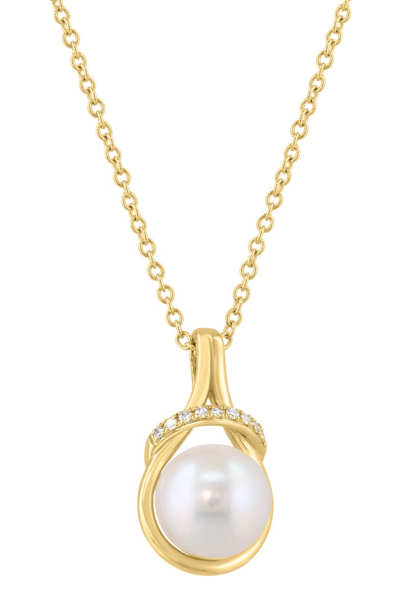 Gold Plated Sterling Silver Pearl and Diamond Pendant Necklace, Alternate, color, WHITE