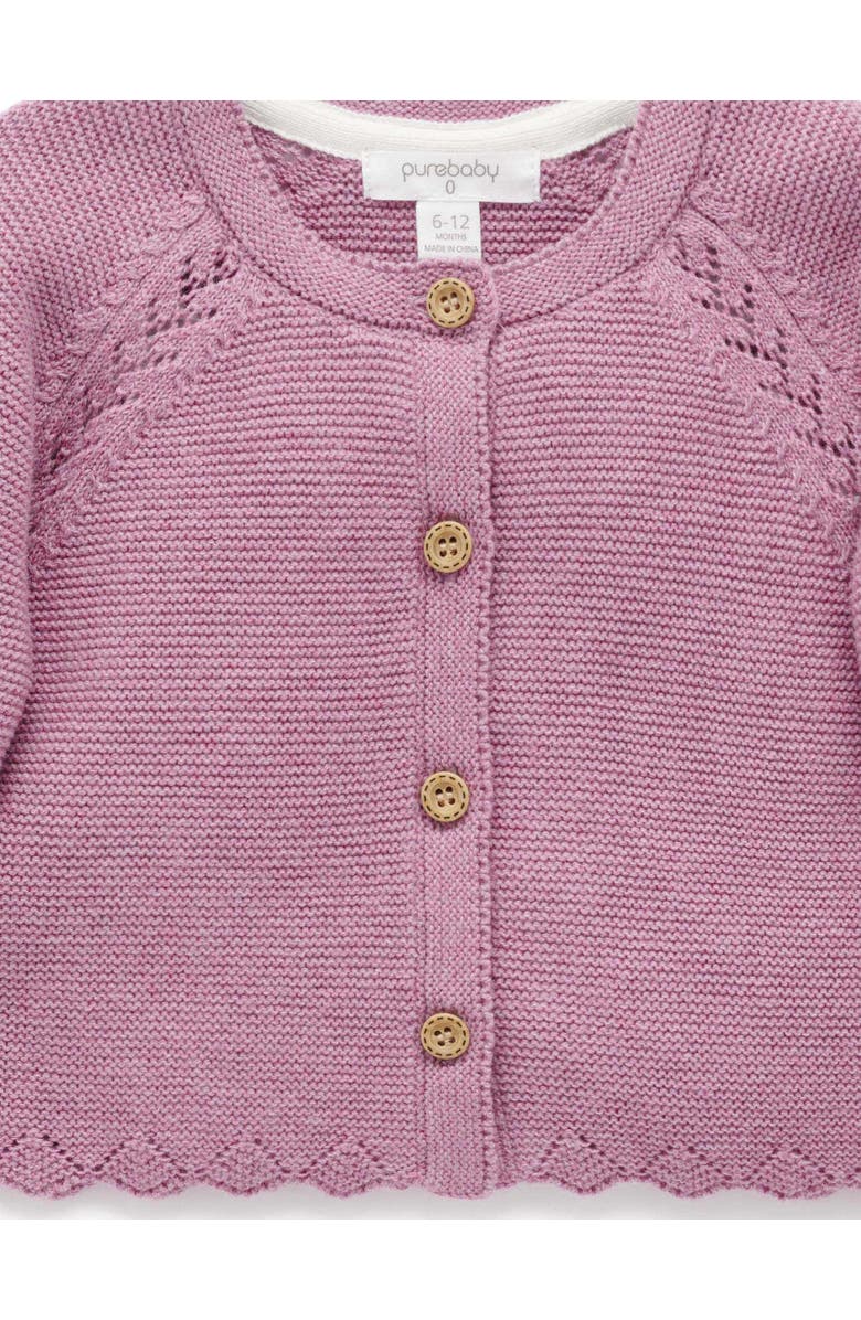 Purebaby Scalloped Cardigan, Alternate, color, Lavender Melange