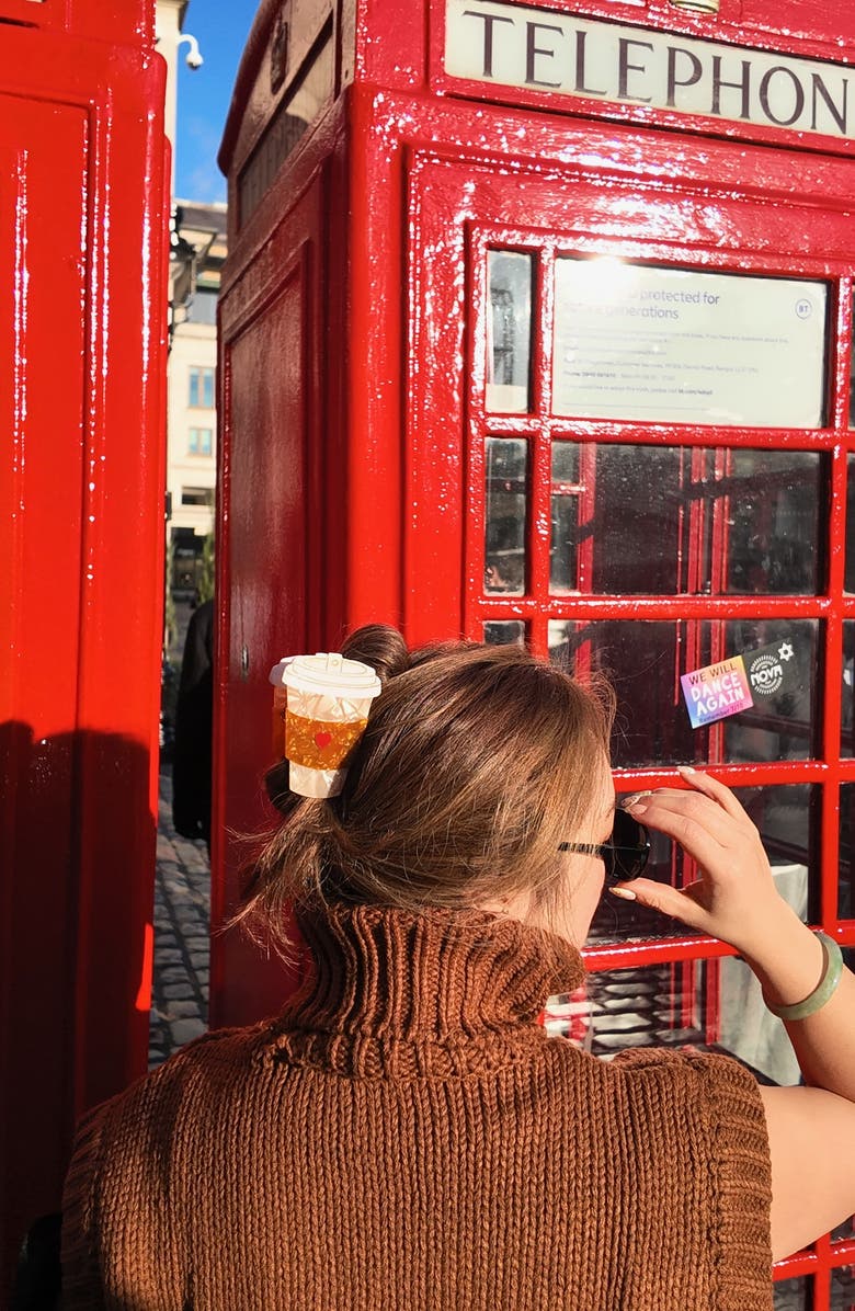 Solar Eclipse Hand-Painted Heart Coffee Cup Claw Clip, Alternate, color, Brown