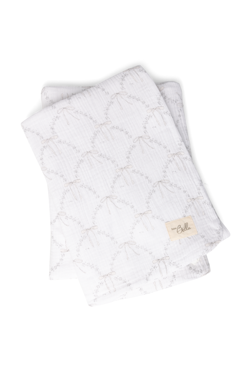 Bebe Bella Bow Print Cotton Knit Swaddle, Main, color, White