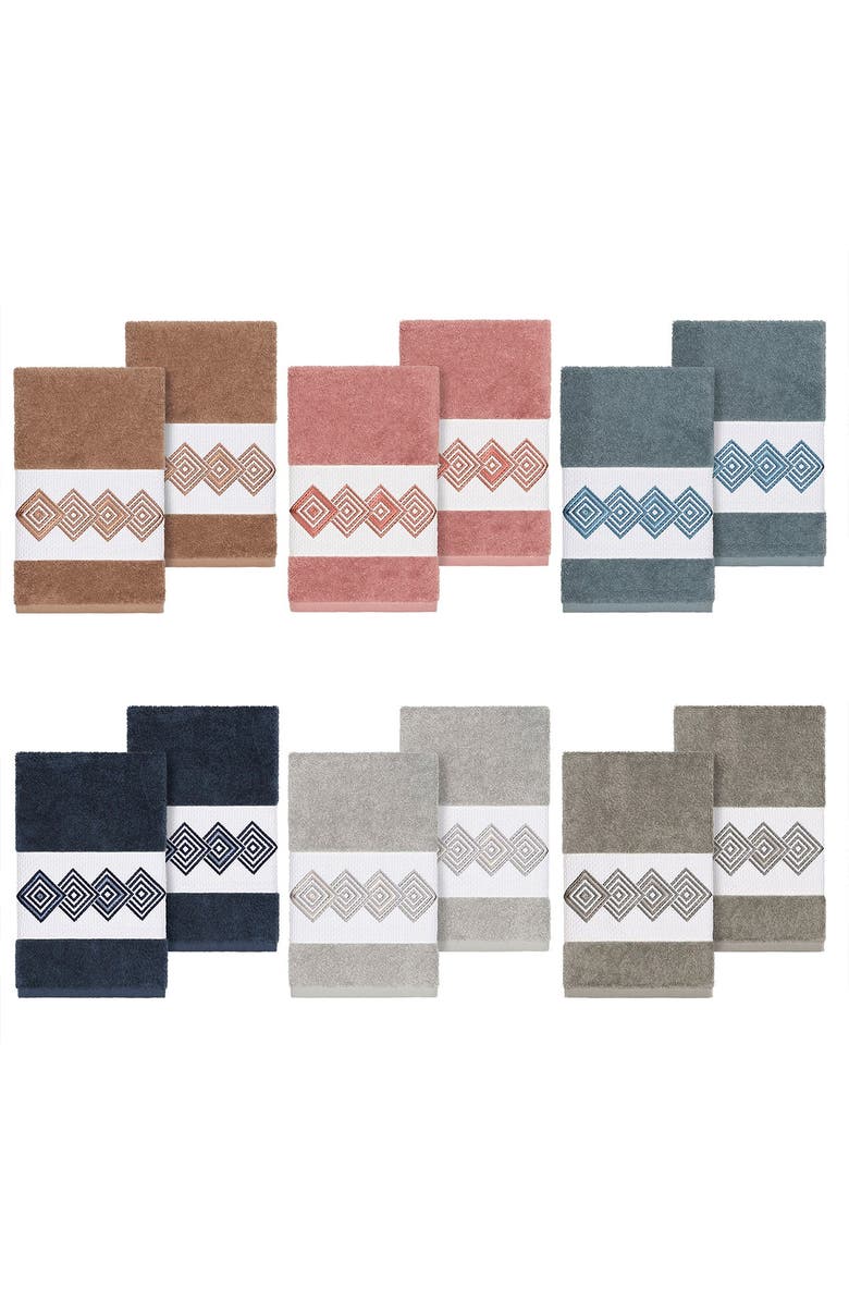 Linum Home Textiles Noah Embellished Hand Towel - Set of 2 - Dark Grey, Alternate, color, Dark Grey