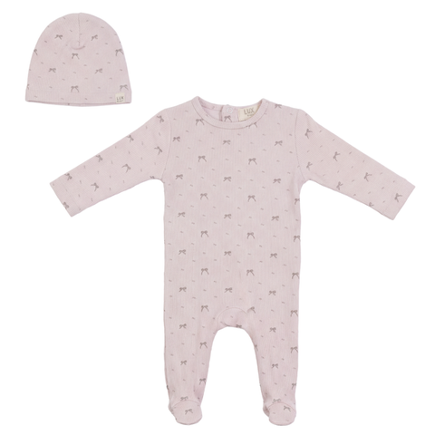 Bow Snap Back Footed Romper and Hat Set