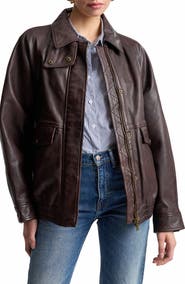 Avec Les Filles Oversize Leather Bomber Jacket