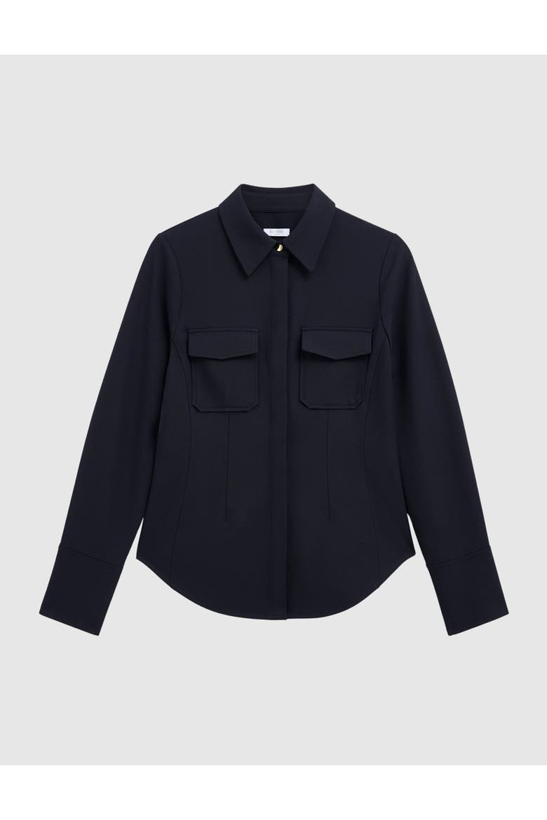 Dannie Cinched-Waist Collard Shirt, Alternate, color, Hobbs Navy