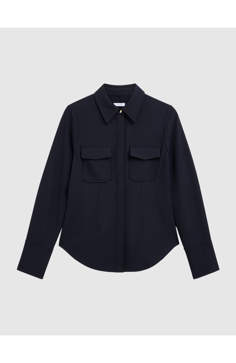 HOBBS LONDON Dannie Cinched-Waist Collard Shirt, Alternate, color, Hobbs Navy