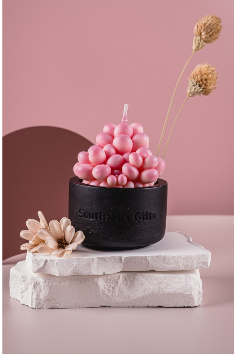 Pink Succulent Candle in Concrete Vessel, Alternate, color, Pink Moonstones