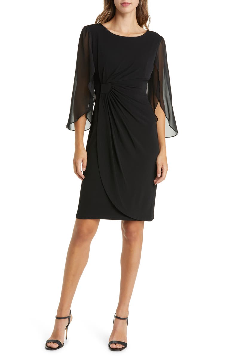 Connected Apparel Sheer Sleeve Dress, Main, color,