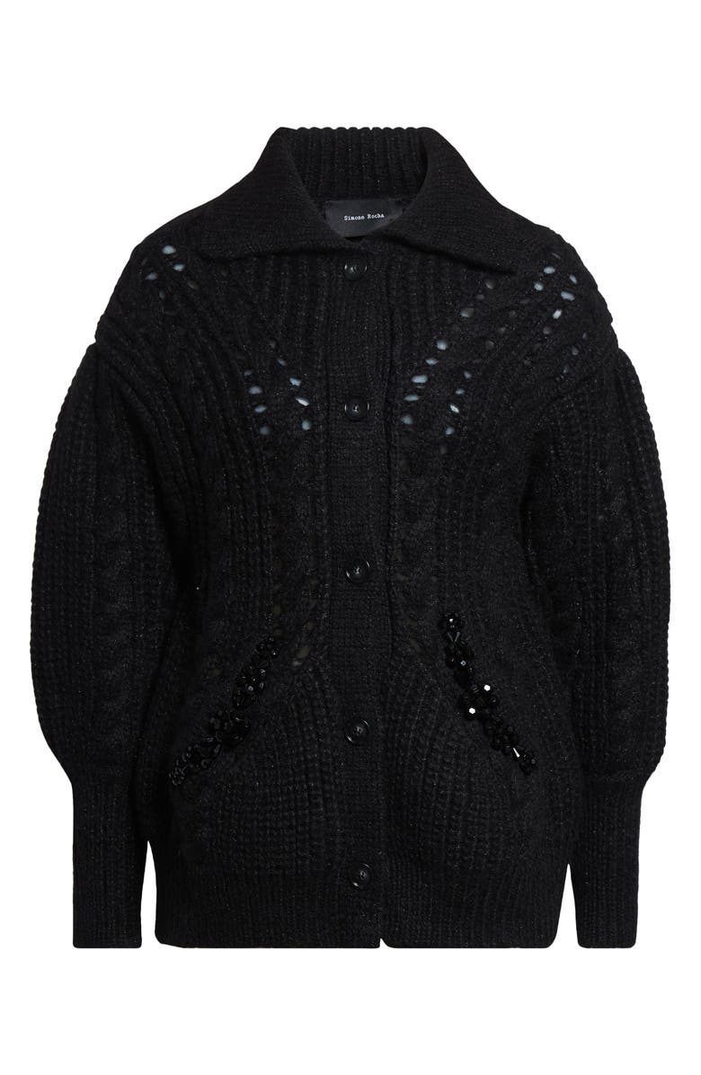 Simone Rocha Sculpted Cable Knit Cardigan, Alternate, color, Black/ Jet