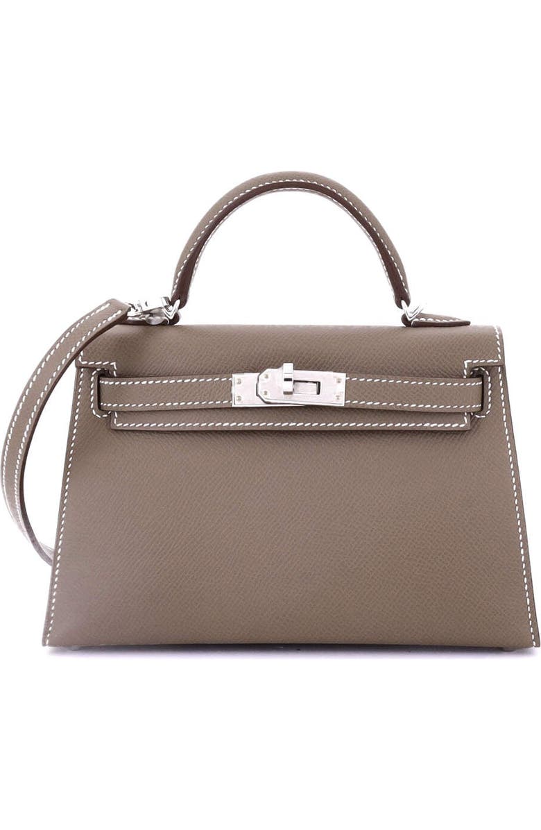 Pre-Owned Hermes Kelly Mini II Bag Grey Epsom with Palladium Hardware 20, Main, color, Etoupe