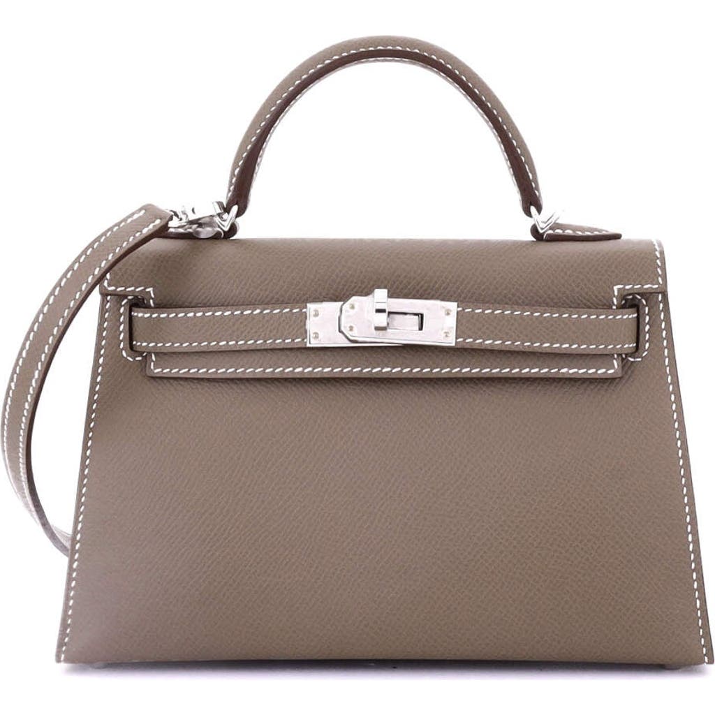 Pre-owned Hermes Hermes Kelly Mini Ii Bag Grey Epsom With Palladium Hardware 20 In Brown
