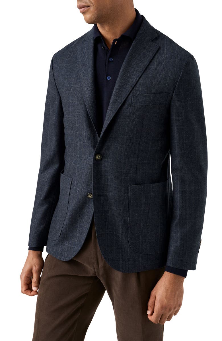 Eton Check Wool Soft Sport Coat, Main, color, Navy