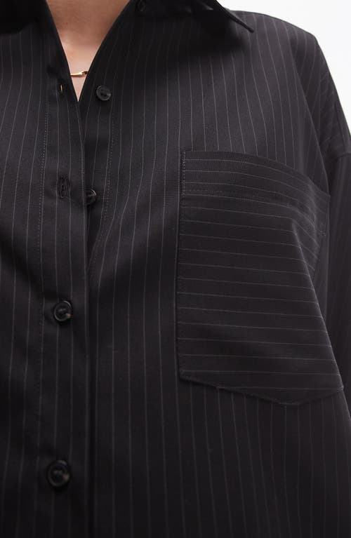 Topshop Oversize Pinstripe Button-up Shirt In Black