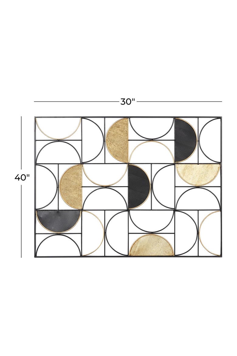 Black Metal Half Moon Geometric Wall Decor with Goldtone Detailing, Alternate, color, MULTI