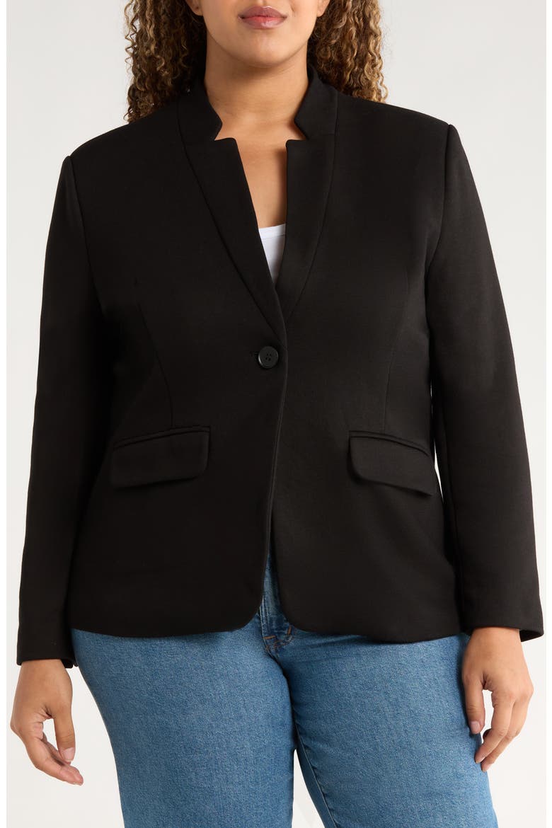 Inverted Notch Collar Cotton Blend Blazer, Alternate, color, BLACK