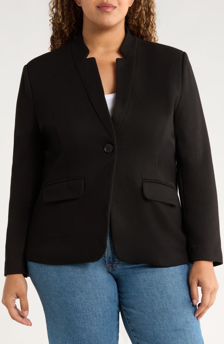 GIBSONLOOK Inverted Notch Collar Cotton Blend Blazer, Alternate, color, Black