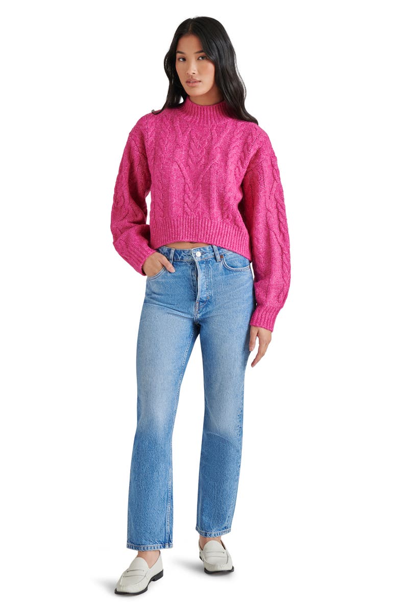 Steve Madden Marcie Cable Stitch Mock Neck Sweater, Alternate, color, Fuschia