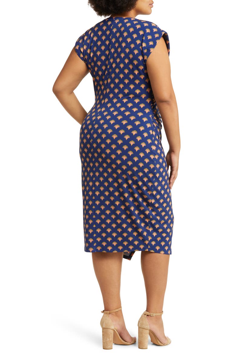 Leota Fan Print Side Ruched Dress, Alternate, color,
