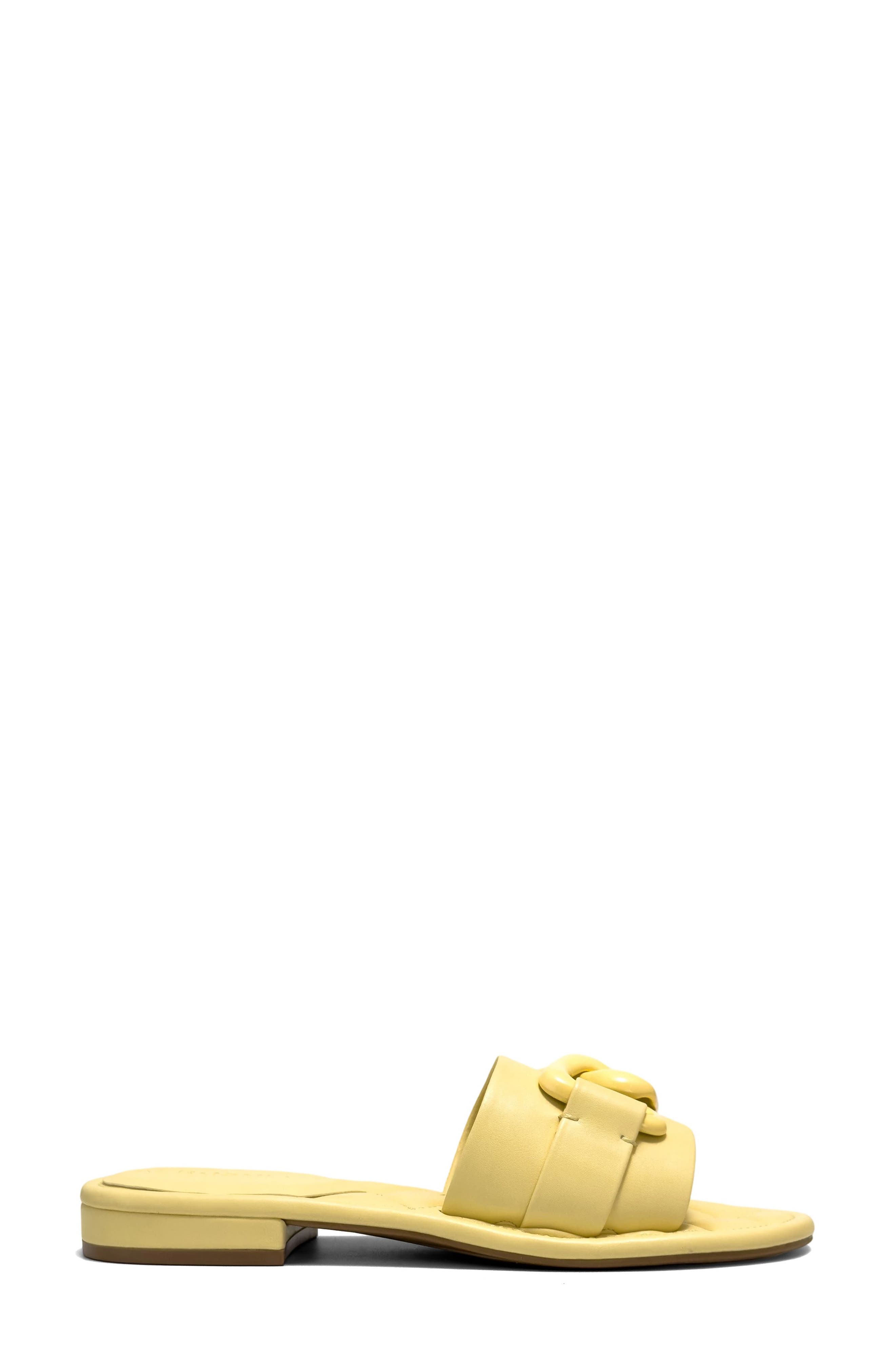 Big Charm Link Slide Sandal, Alternate, color, YELLOW FAUX NAPPA