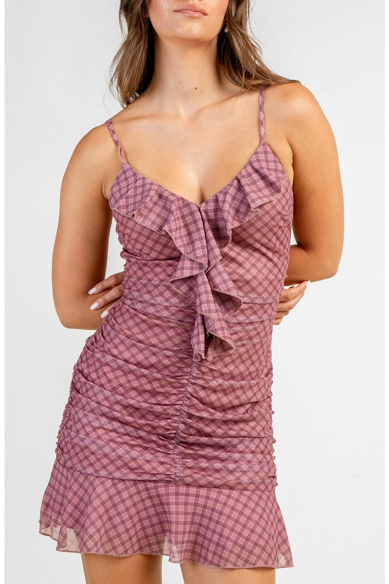 Ruched Plaid Drop Waist Minidress, Alternate, color, MAUVE PLAID