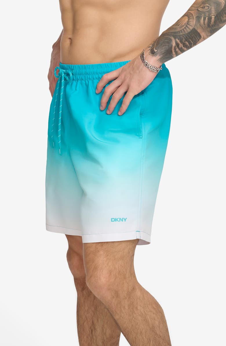 DKNY Core Volley Ombré Swim Trunks, Alternate, color, Turquoise