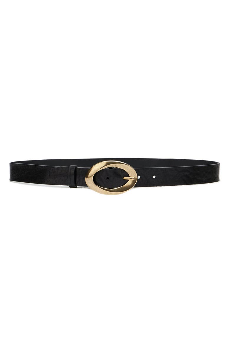 Fortela Gold Buckle Leather Belt, Alternate, color, Black