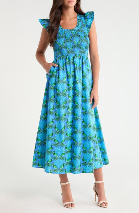 Sherly Floral Smock Bodice Cotton Dress