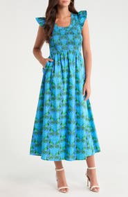 SUGARLIPS Sherly Floral Smock Bodice Cotton Dress