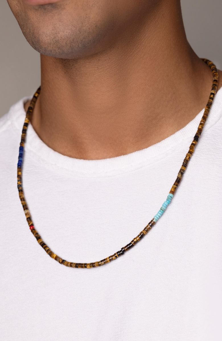 Nialaya Natural Stone Heishi Beaded Necklace, Alternate, color, Tiger Eye / Lapis / Turquoise
