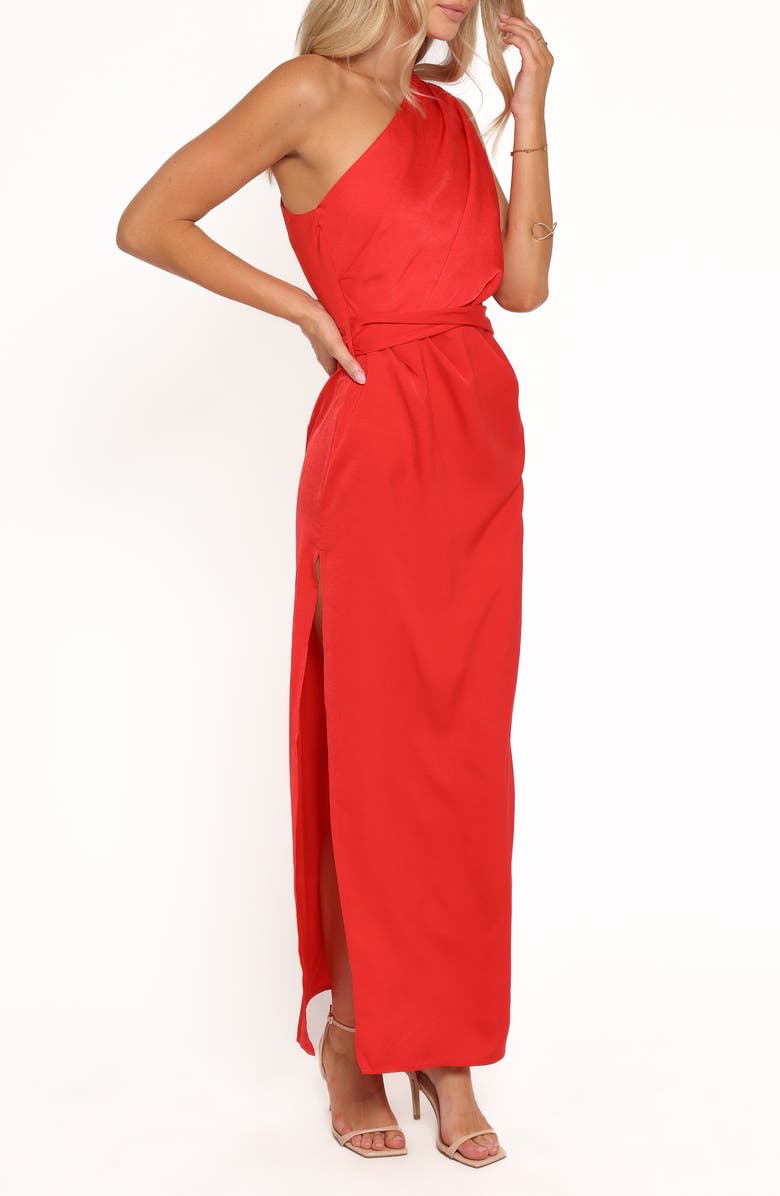 Petal & Pup Nadia One-Shoulder Gown, Alternate, color, Red Jacquard Satin