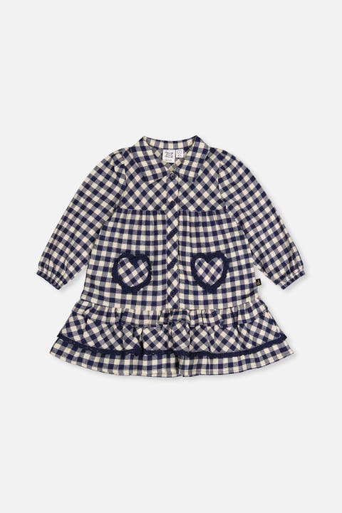 Gingham Frilled Heart Pocket Shirt Dress