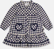 Deux par Deux Gingham Frilled Heart Pocket Shirt Dress