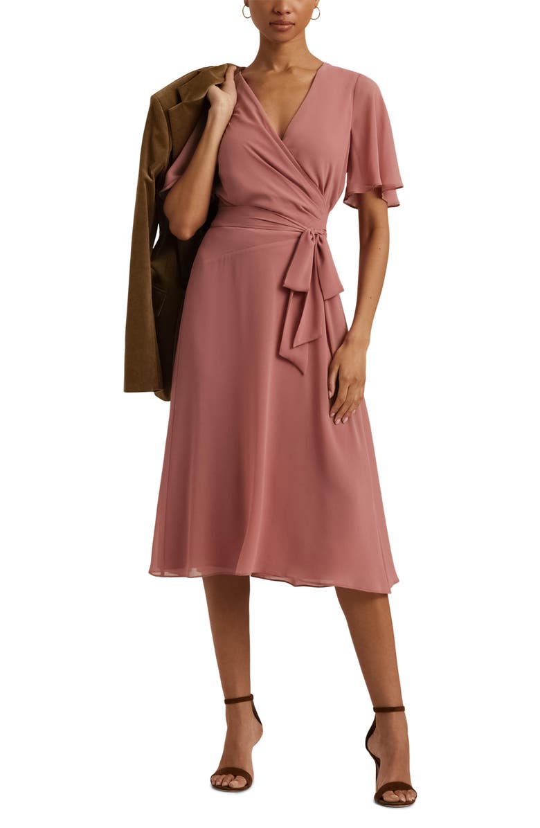 Polo Ralph Lauren Georgette Belted Midi Dress, Main, color, 