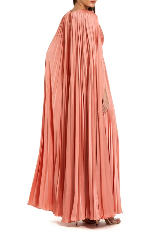 Mac Duggal Pleated Charmeuse V Neck Gown With Cape