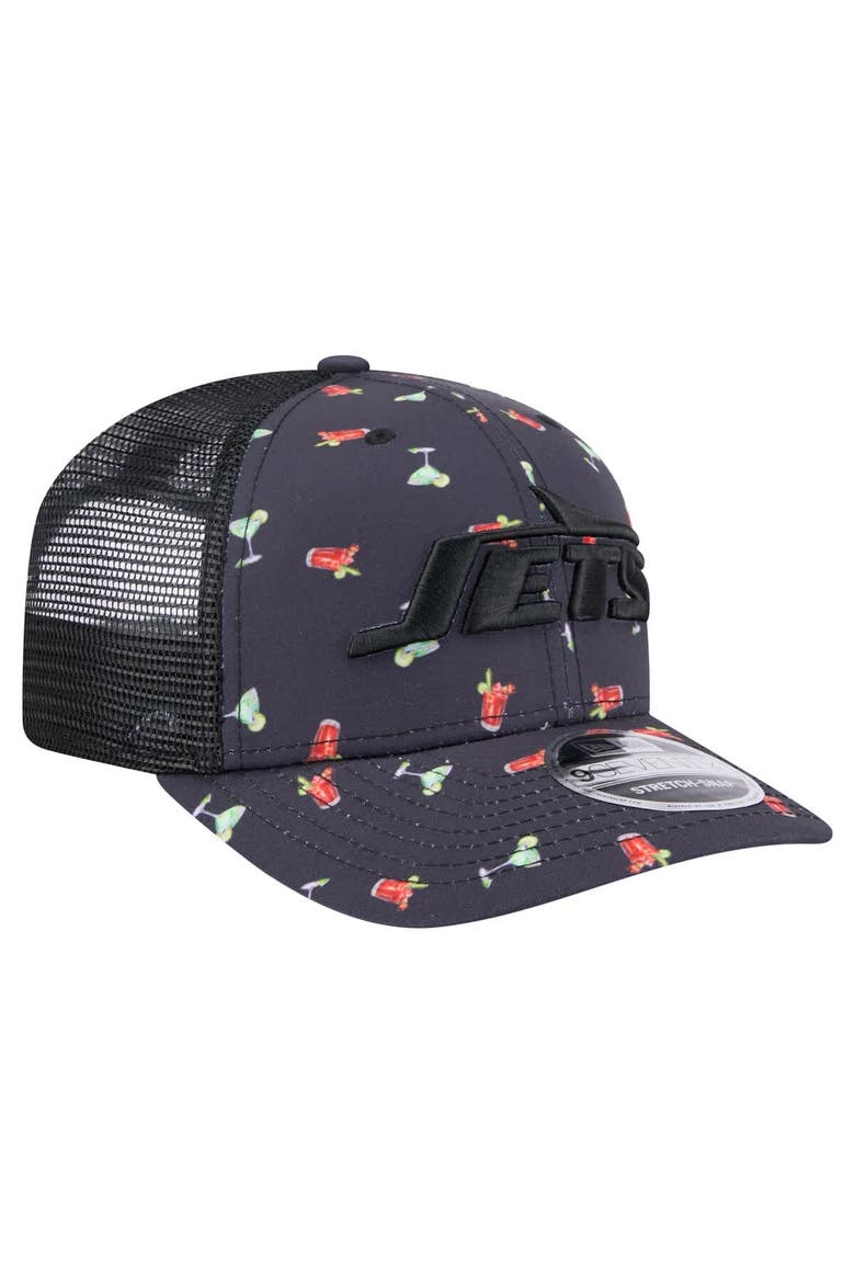 Men's New Era  Navy/Black New York Jets Adventure Drinks Pattern 9SEVENTY Stretch-Snap Hat, Alternate, color, Navy