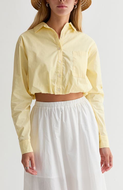 Poplin Bubble Hem Cropped Shirt