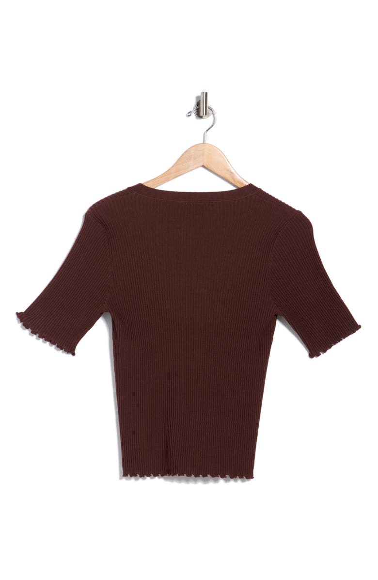 FRNCH Lisianne Short Sleeve Button Knit Sweater, Alternate, color, Chocolat