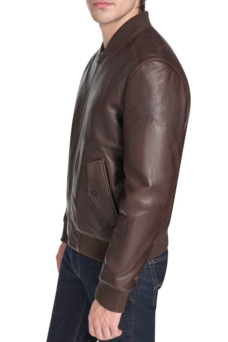 Leather Bomber Jacket, Alternate, color, BROWN