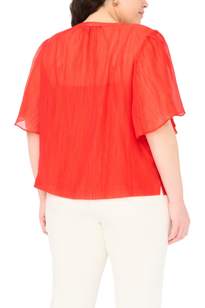Keyhole Cutout Flutter Sleeve Crinkle Top, Alternate, color, LOBSTER RED