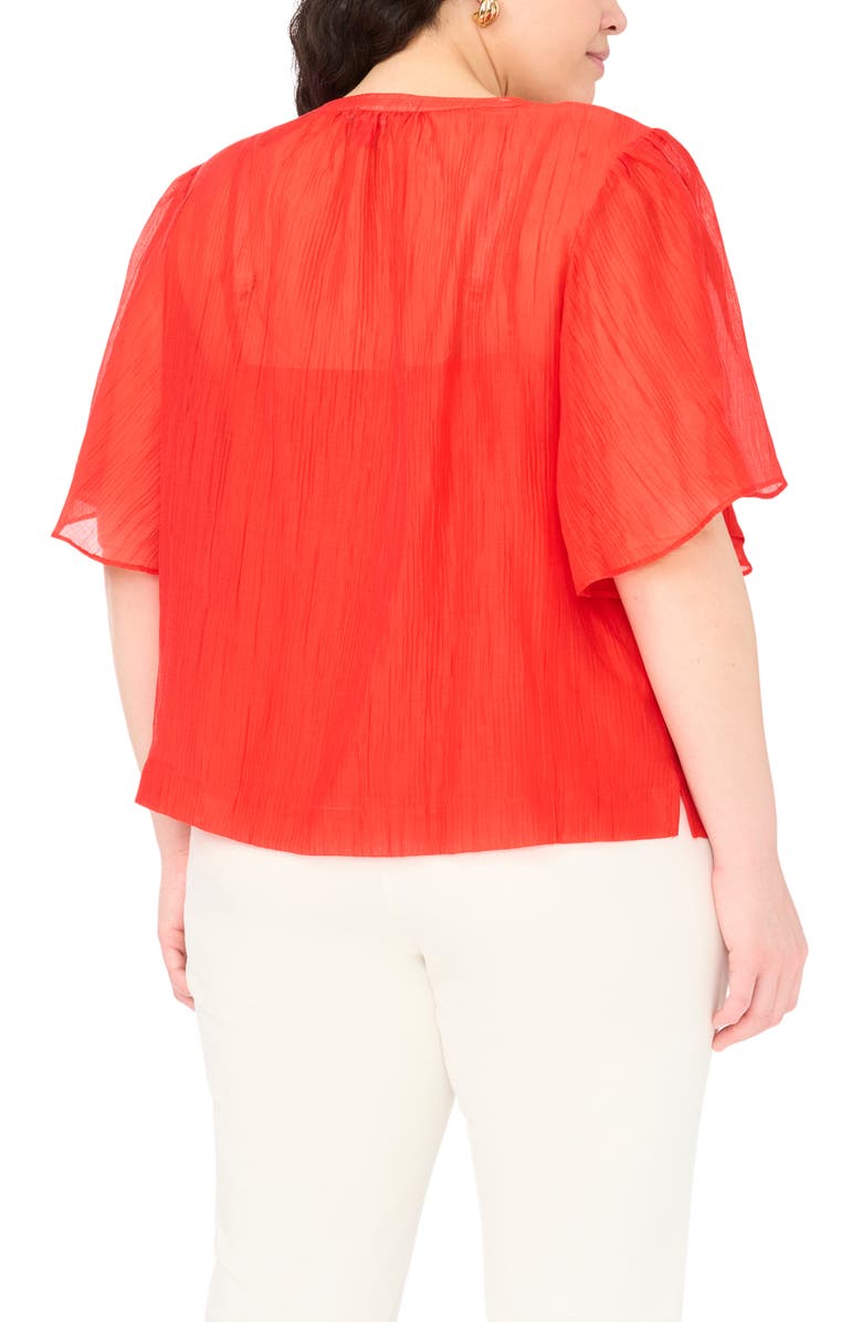 Vince Camuto Keyhole Cutout Flutter Sleeve Crinkle Top, Alternate, color, Lobster Red
