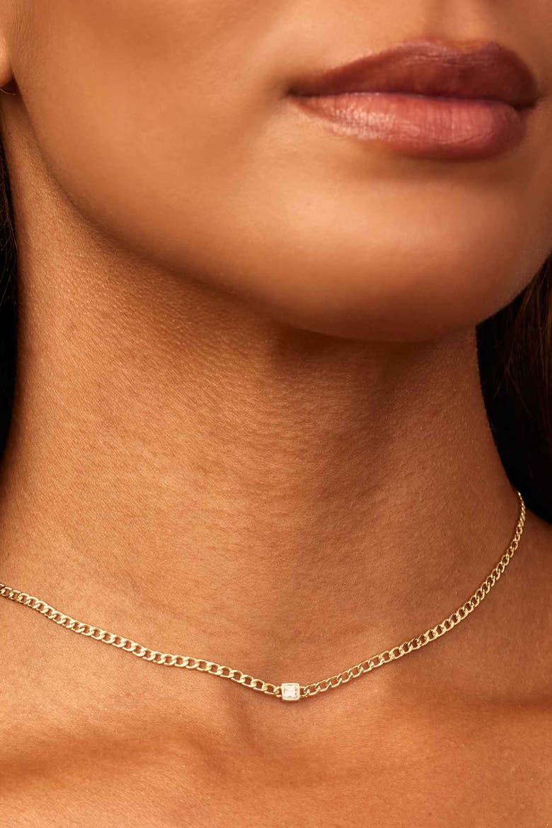 14K Gold Dazzle Me Curb Choker Necklace, Alternate, color, Gold - White Zirconia