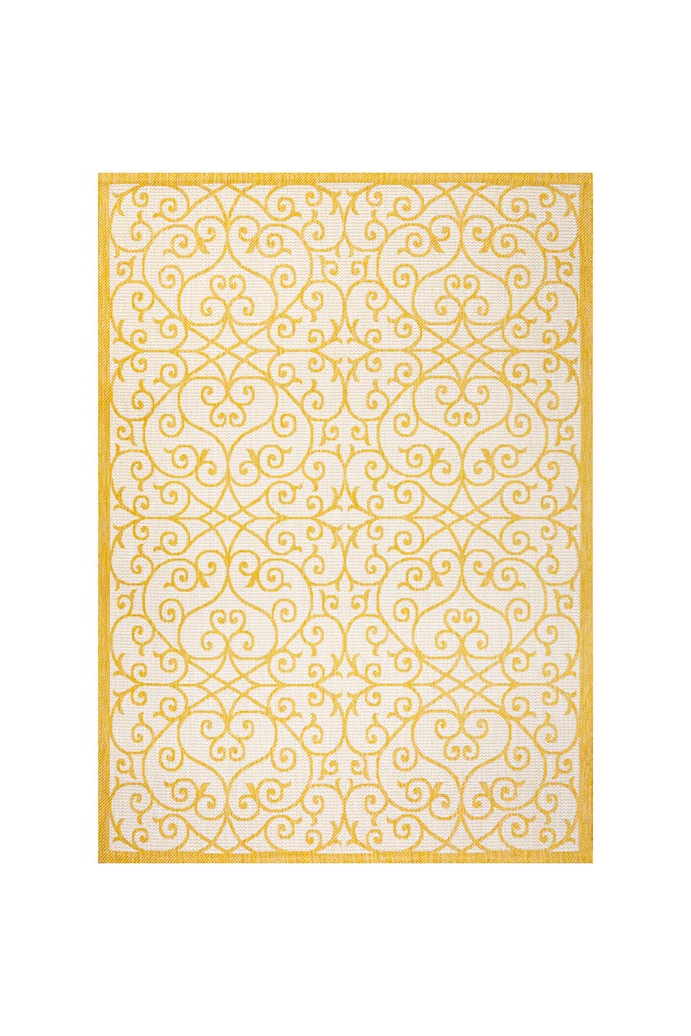 Madrid Vintage Filigree Textured Weave Indoor/Outdoor Area Rug, Main, color, Cream/Yellow