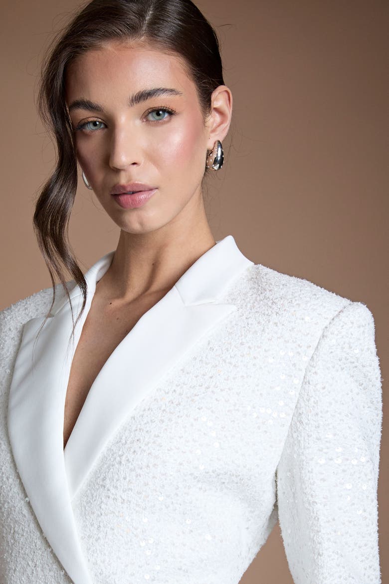 Bridal Collared Neck Blazer Dress, Alternate, color, Ivory
