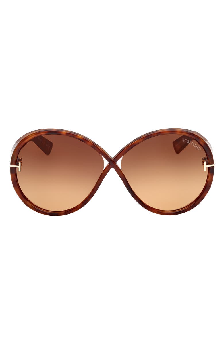 TOM FORD Edie 64mm Oversize Round Sunglasses, Main, color, Shiny Havana / Brown Orange