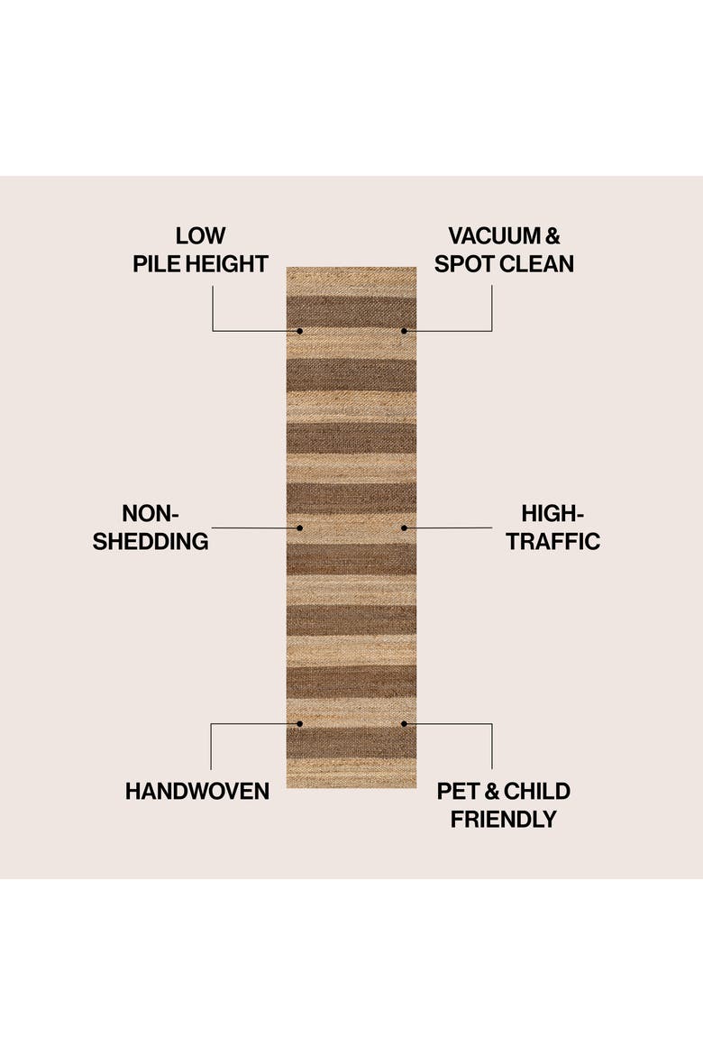 Jayden Rustic Farmhouse Woven Jute Stripe Area Rug, Alternate, color, Natural/Brown