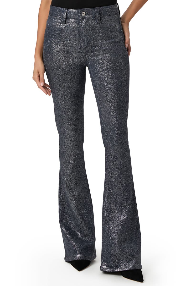 PAIGE Lou Lou Glitter Coated High Waist Flare Pants, Main, color, Glitter Luxe Coating
