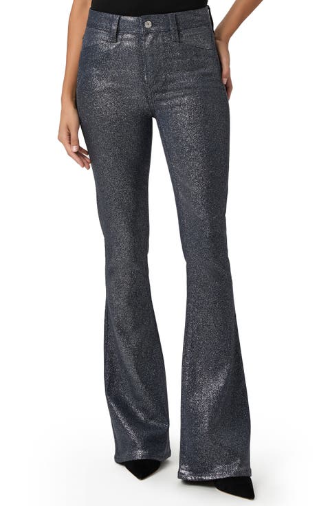 Lou Lou Glitter Coated High Waist Flare Pants